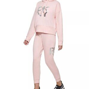 DKNY Sport Ladies Stacked Metallic Logo Cropped Hoodie, ROSEWATER, M